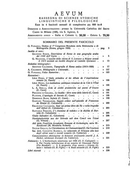 Aevum rassegna di scienze storiche, linguistiche e filologiche