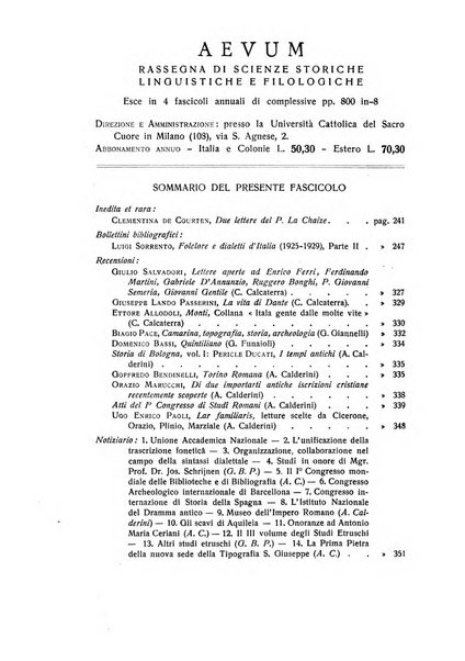 Aevum rassegna di scienze storiche, linguistiche e filologiche