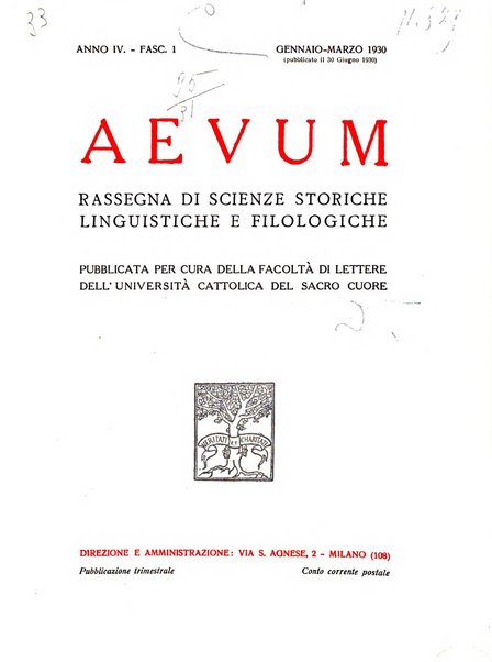 Aevum rassegna di scienze storiche, linguistiche e filologiche