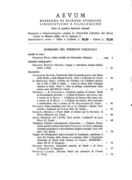 Aevum rassegna di scienze storiche, linguistiche e filologiche