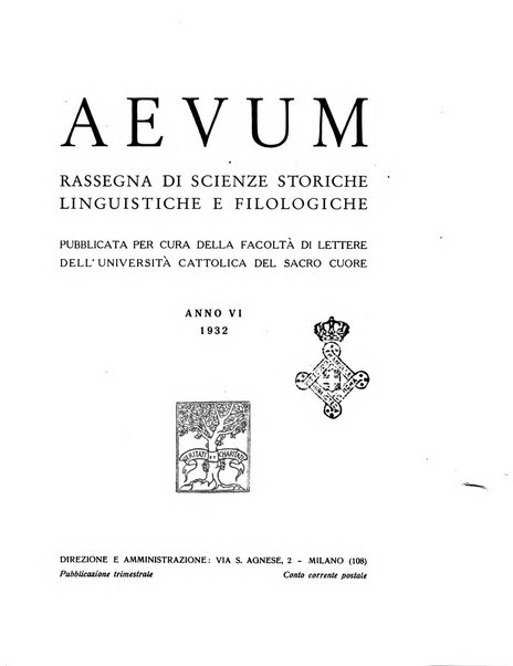 Aevum rassegna di scienze storiche, linguistiche e filologiche