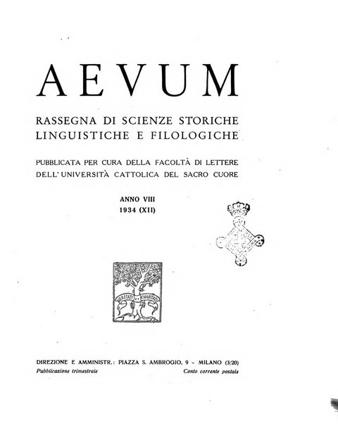 Aevum rassegna di scienze storiche, linguistiche e filologiche