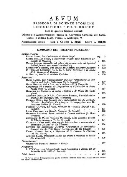 Aevum rassegna di scienze storiche, linguistiche e filologiche