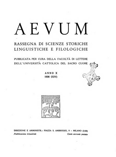 Aevum rassegna di scienze storiche, linguistiche e filologiche