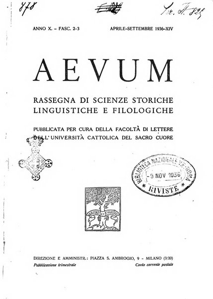 Aevum rassegna di scienze storiche, linguistiche e filologiche