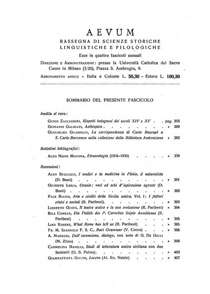 Aevum rassegna di scienze storiche, linguistiche e filologiche