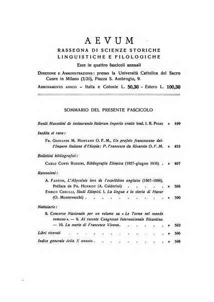 Aevum rassegna di scienze storiche, linguistiche e filologiche