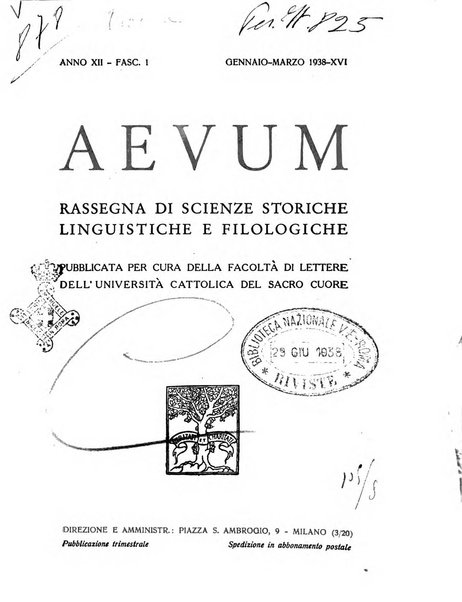 Aevum rassegna di scienze storiche, linguistiche e filologiche