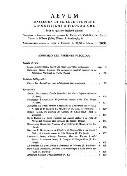 Aevum rassegna di scienze storiche, linguistiche e filologiche