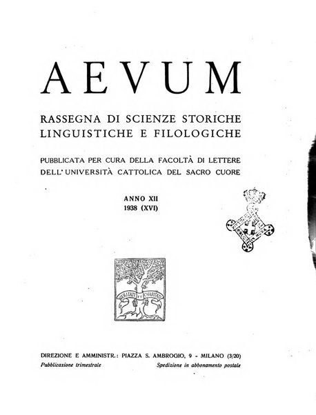 Aevum rassegna di scienze storiche, linguistiche e filologiche