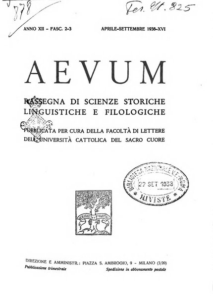 Aevum rassegna di scienze storiche, linguistiche e filologiche