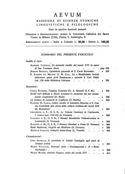 Aevum rassegna di scienze storiche, linguistiche e filologiche