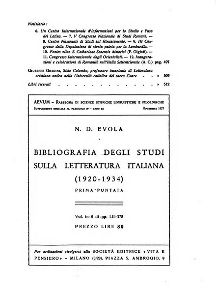 Aevum rassegna di scienze storiche, linguistiche e filologiche