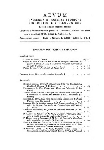 Aevum rassegna di scienze storiche, linguistiche e filologiche