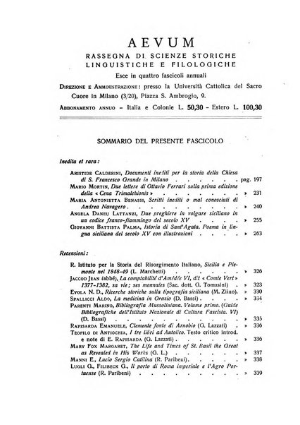 Aevum rassegna di scienze storiche, linguistiche e filologiche