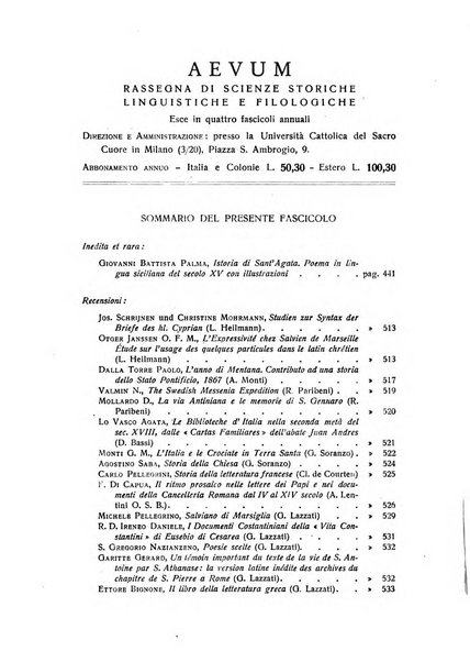 Aevum rassegna di scienze storiche, linguistiche e filologiche