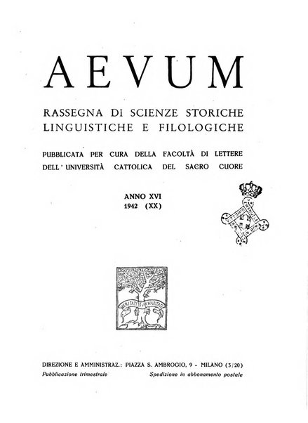 Aevum rassegna di scienze storiche, linguistiche e filologiche