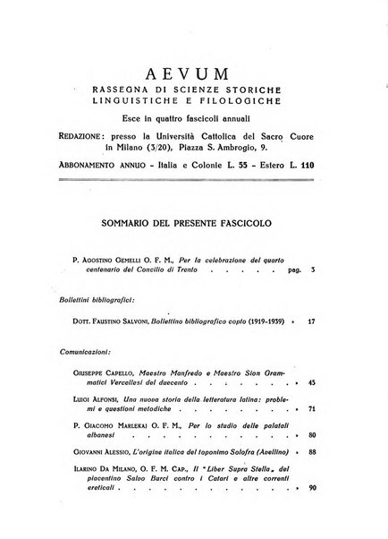 Aevum rassegna di scienze storiche, linguistiche e filologiche