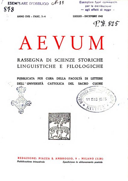 Aevum rassegna di scienze storiche, linguistiche e filologiche