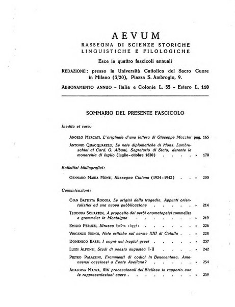 Aevum rassegna di scienze storiche, linguistiche e filologiche