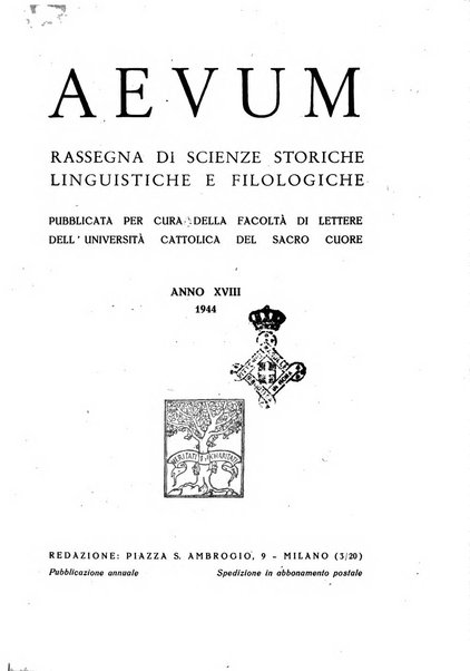 Aevum rassegna di scienze storiche, linguistiche e filologiche