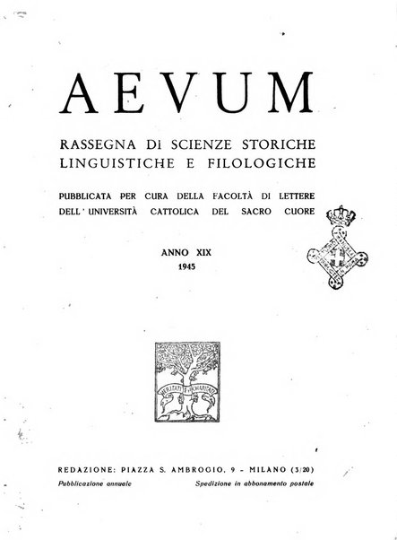 Aevum rassegna di scienze storiche, linguistiche e filologiche