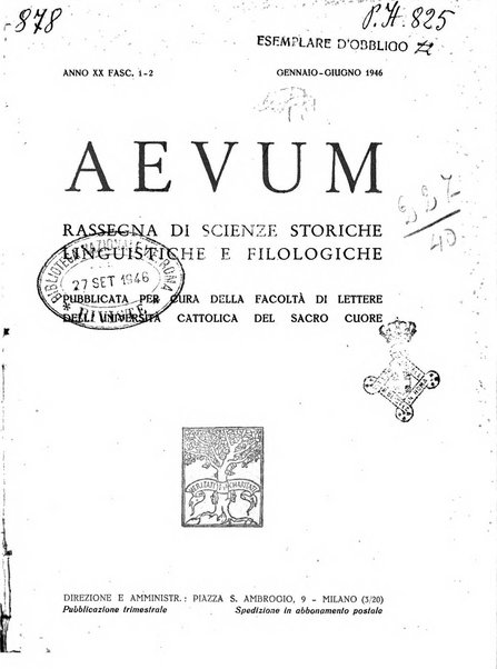 Aevum rassegna di scienze storiche, linguistiche e filologiche