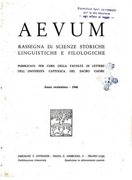 Aevum rassegna di scienze storiche, linguistiche e filologiche