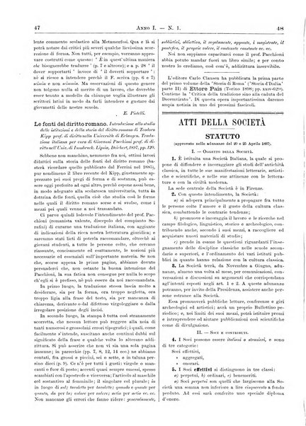 Atene e Roma bullettino della società italiana della diffusione e l'incoraggiamento degli studi classici