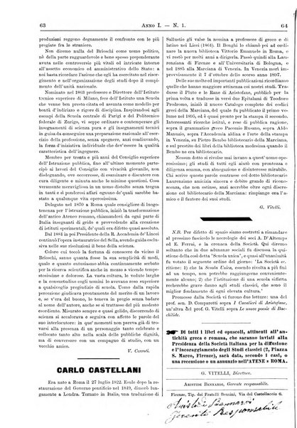 Atene e Roma bullettino della società italiana della diffusione e l'incoraggiamento degli studi classici