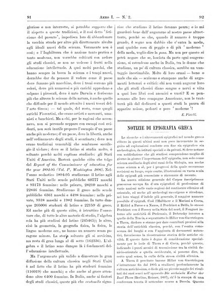 Atene e Roma bullettino della società italiana della diffusione e l'incoraggiamento degli studi classici