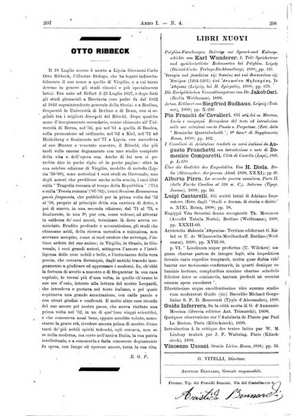 Atene e Roma bullettino della società italiana della diffusione e l'incoraggiamento degli studi classici