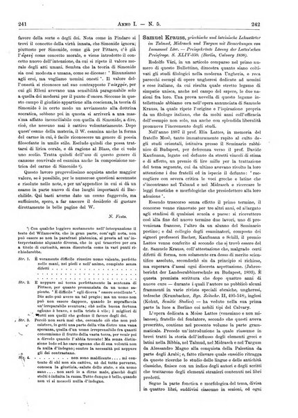 Atene e Roma bullettino della società italiana della diffusione e l'incoraggiamento degli studi classici