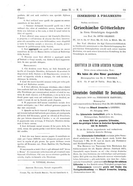 Atene e Roma bullettino della società italiana della diffusione e l'incoraggiamento degli studi classici