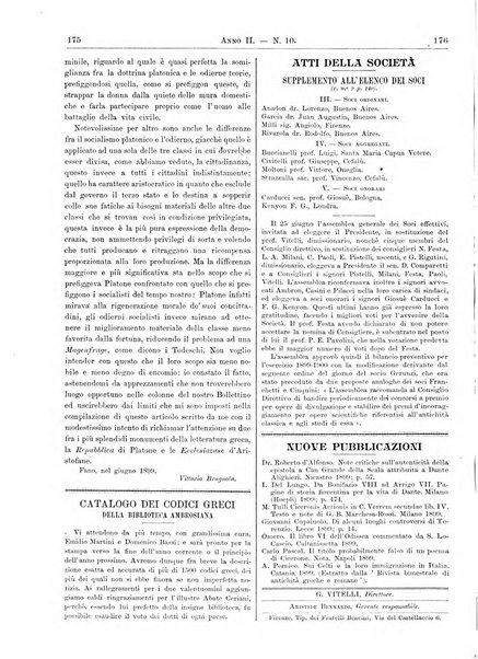 Atene e Roma bullettino della società italiana della diffusione e l'incoraggiamento degli studi classici