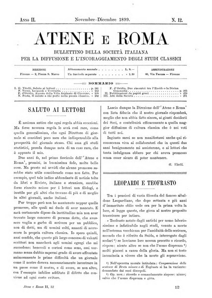 Atene e Roma bullettino della società italiana della diffusione e l'incoraggiamento degli studi classici