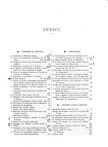 Atene e Roma bullettino della società italiana della diffusione e l'incoraggiamento degli studi classici