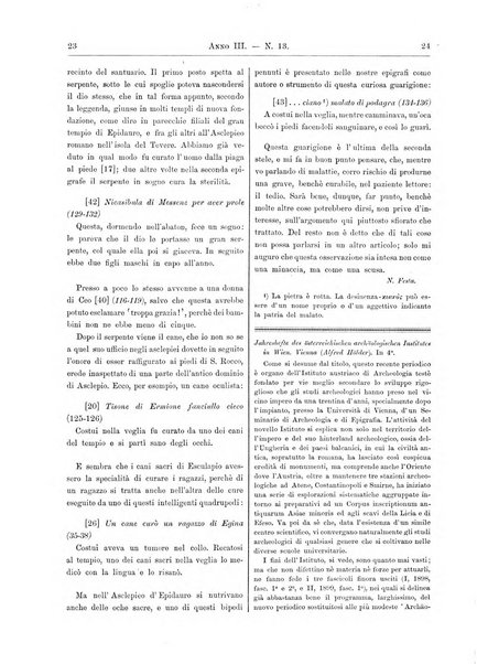 Atene e Roma bullettino della società italiana della diffusione e l'incoraggiamento degli studi classici