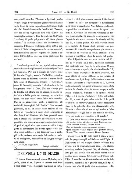 Atene e Roma bullettino della società italiana della diffusione e l'incoraggiamento degli studi classici