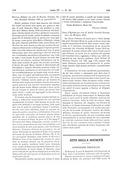 Atene e Roma bullettino della società italiana della diffusione e l'incoraggiamento degli studi classici