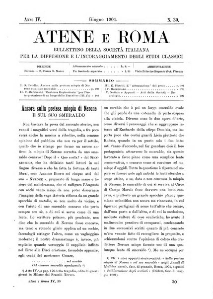 Atene e Roma bullettino della società italiana della diffusione e l'incoraggiamento degli studi classici