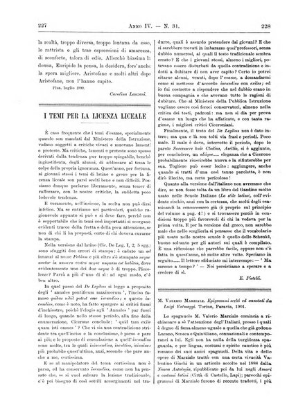 Atene e Roma bullettino della società italiana della diffusione e l'incoraggiamento degli studi classici