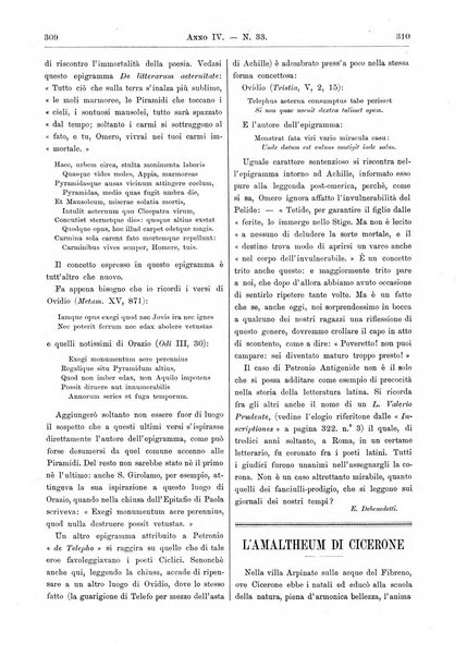 Atene e Roma bullettino della società italiana della diffusione e l'incoraggiamento degli studi classici