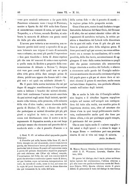 Atene e Roma bullettino della società italiana della diffusione e l'incoraggiamento degli studi classici