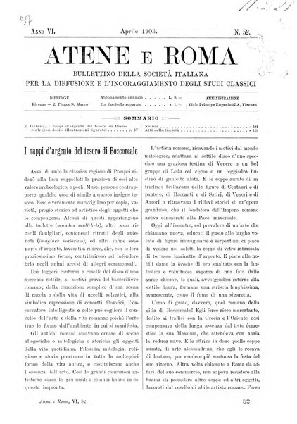 Atene e Roma bullettino della società italiana della diffusione e l'incoraggiamento degli studi classici