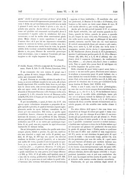 Atene e Roma bullettino della società italiana della diffusione e l'incoraggiamento degli studi classici