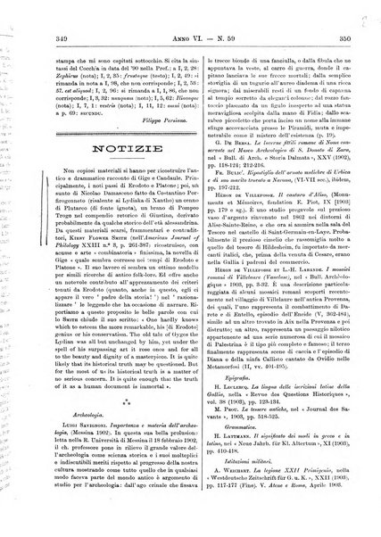 Atene e Roma bullettino della società italiana della diffusione e l'incoraggiamento degli studi classici