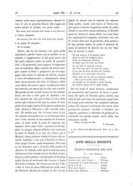 Atene e Roma bullettino della società italiana della diffusione e l'incoraggiamento degli studi classici