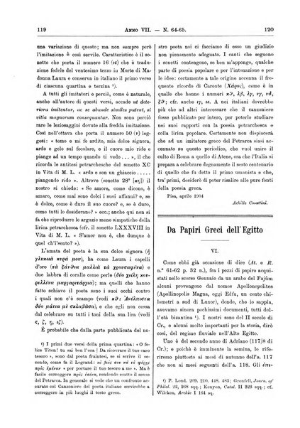 Atene e Roma bullettino della società italiana della diffusione e l'incoraggiamento degli studi classici