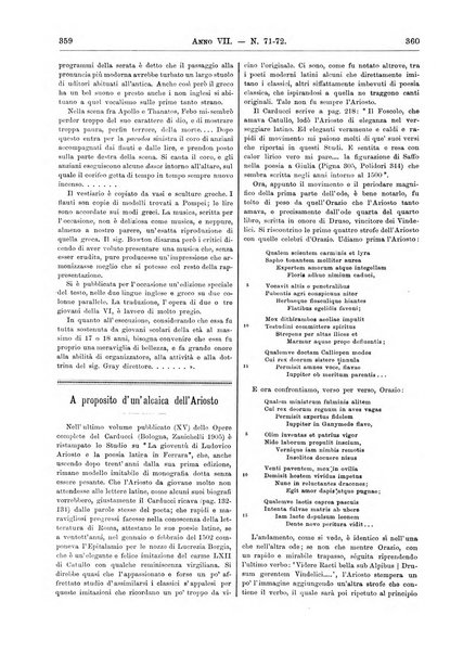 Atene e Roma bullettino della società italiana della diffusione e l'incoraggiamento degli studi classici